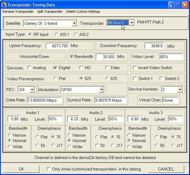 Transponder tuning data