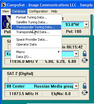 Calling up the transponder database